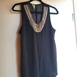 Studio Y, black sheer top with semi open back